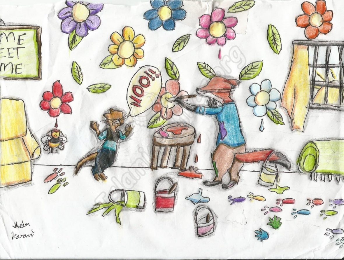 Illustration of Fox Painting All Over - Huda Kazmi, Age 11