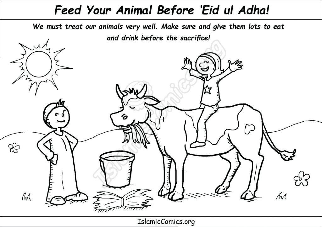 Feed Your Animal During Eid ul Adha - Islamic Coloring Page