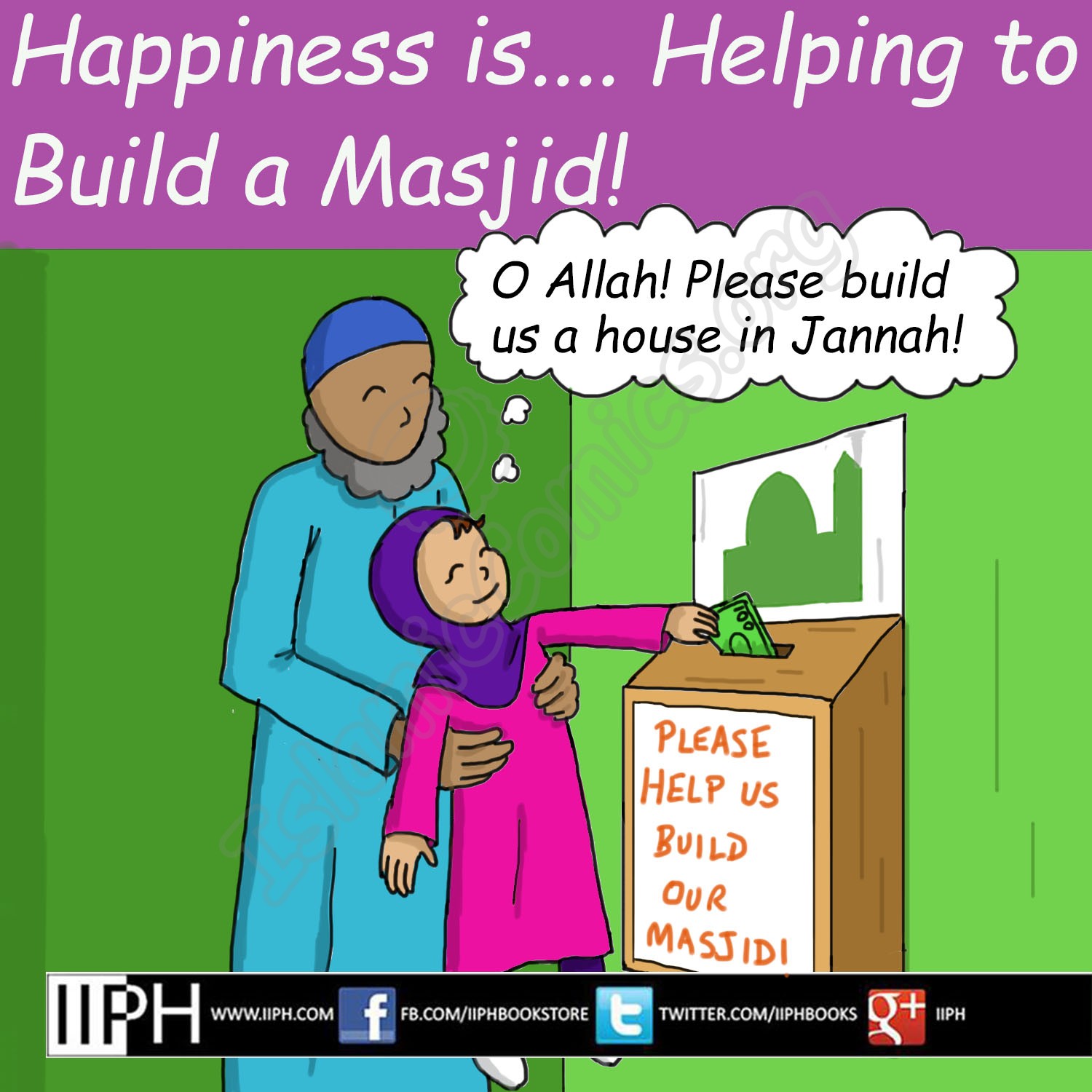 Happiness is helping build a Masjid - Islamic Illustrations (Islamic Comics)