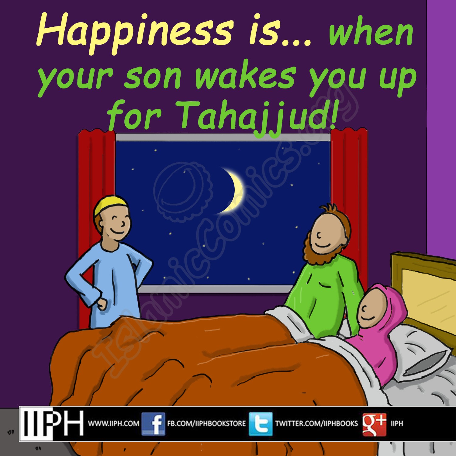 Happiness is when your son wakes you up for Tahajjud - Islamic Illustrations (Islamic Comics)