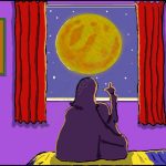 Rami and his mother look at the moon in a strange red light – Rami is scared