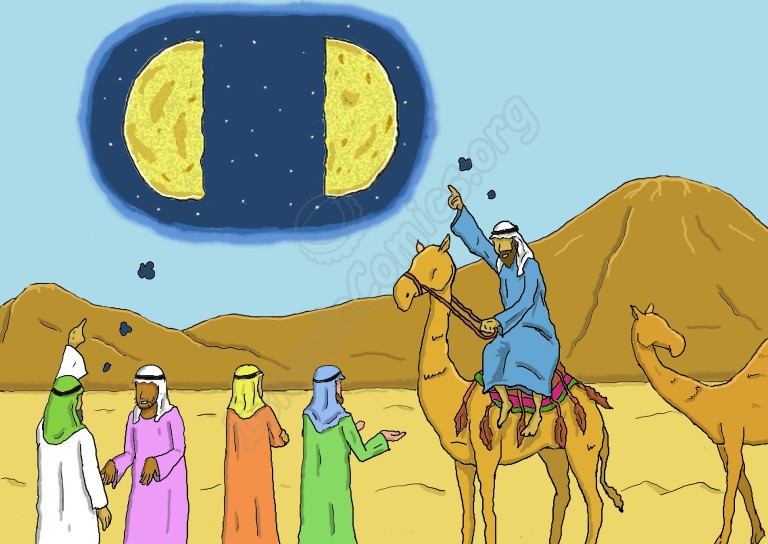 The Arabs questioning travelers to ask them if they saw the moon splitting