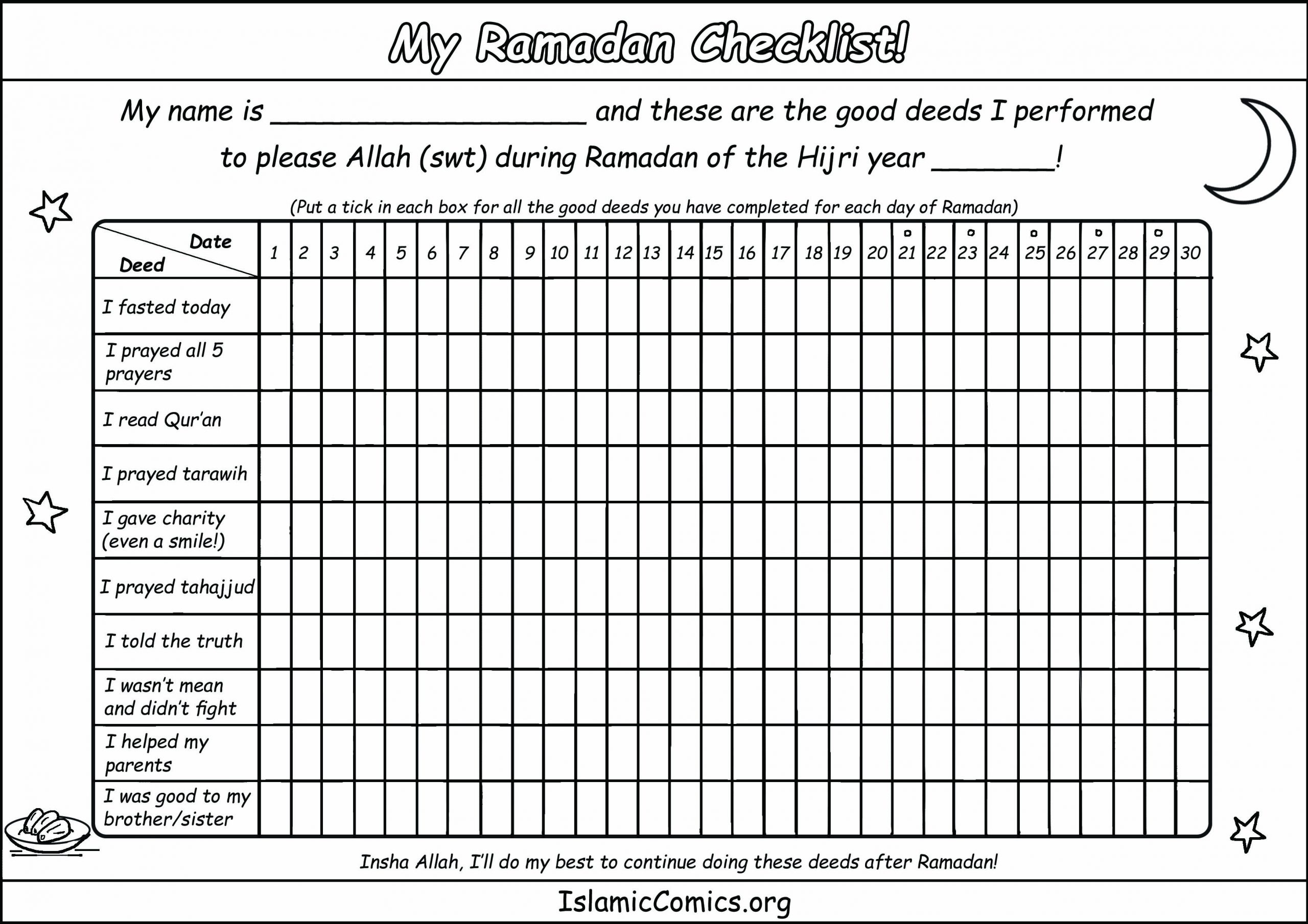 Ramadan Checklist for Children - Islamic Comics