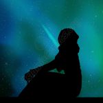 Muslim Girl in Hijab Looking at the Stars - Islamic Illustrations