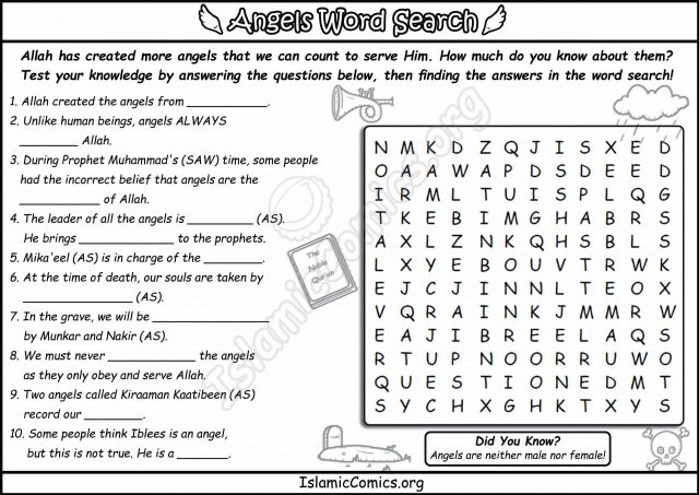 Angels Word Search - Islamic Activity Page